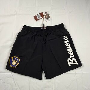 Mitchell & Ness Milwaukee Brewers Black Nylon Athletic Shorts Mens Large NWT